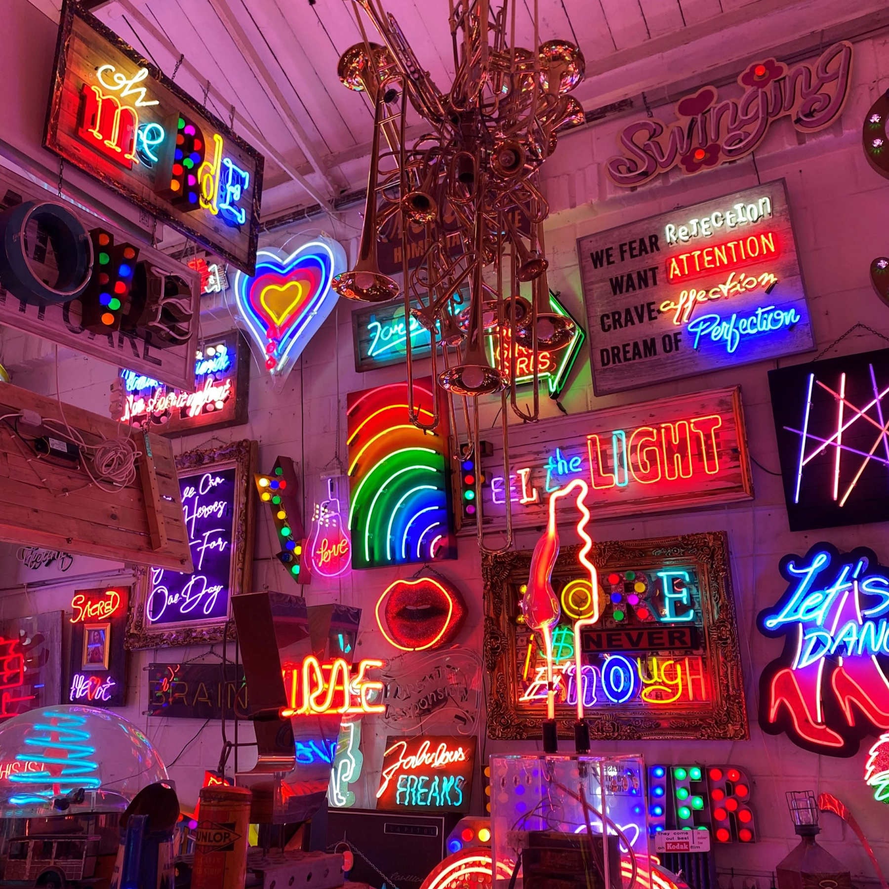 Neon signs and light installations at God's Own Junkyard in Walthamstow