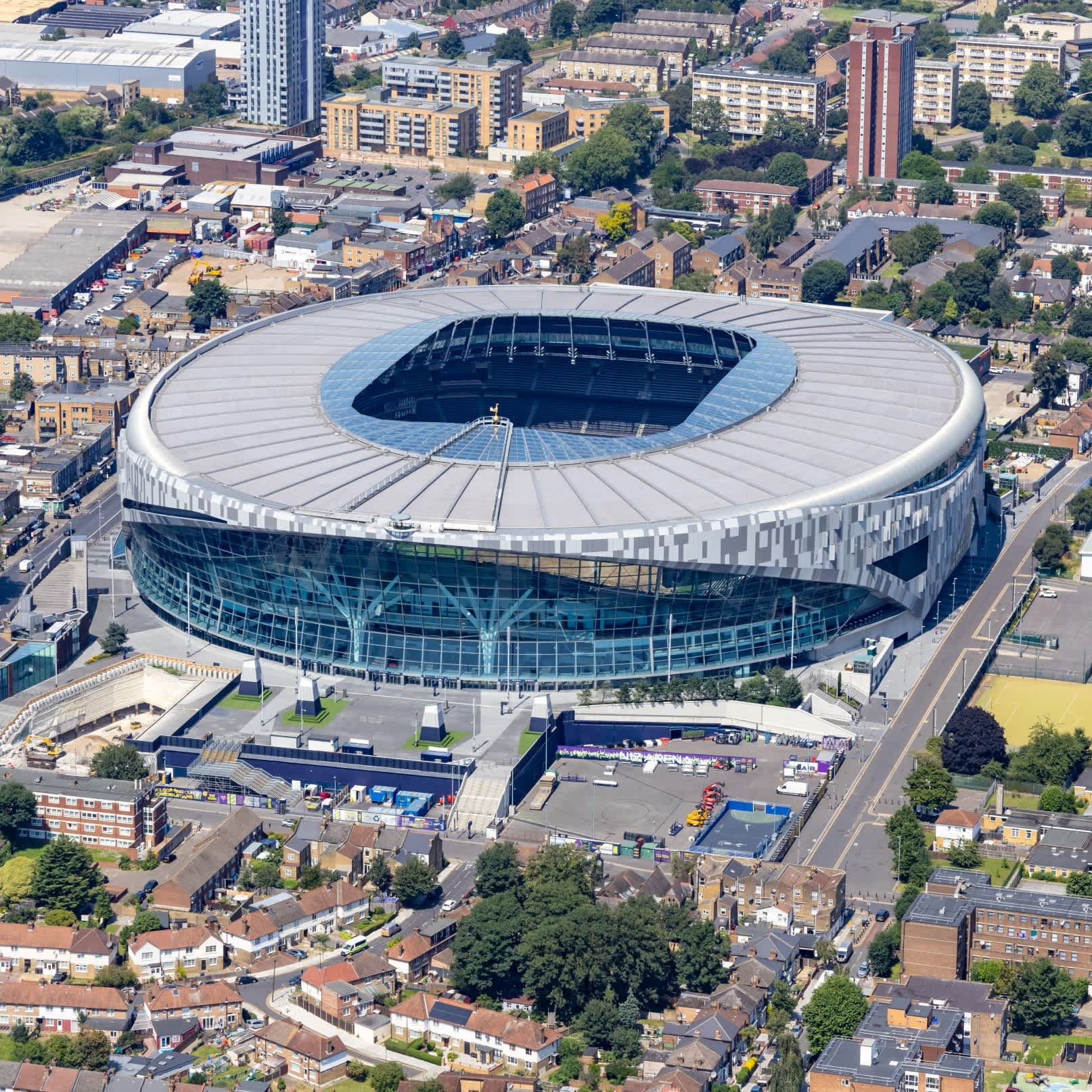 An aerial view of Tottenham Hotspur Stadium