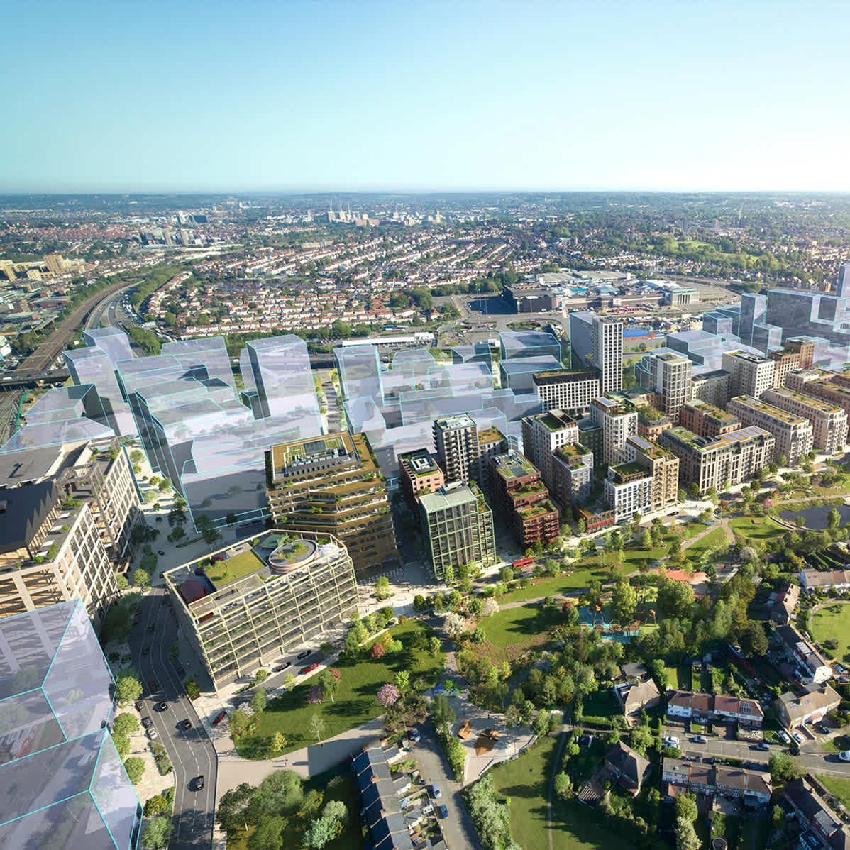 An aerial view of the Brent Cross Town development